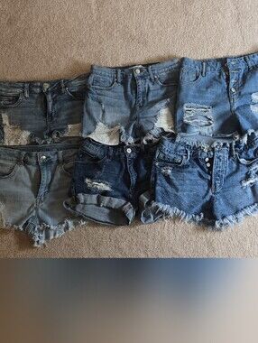 6 Pairs Of Distressed Denim Shorts Bundle - Blue Washed
